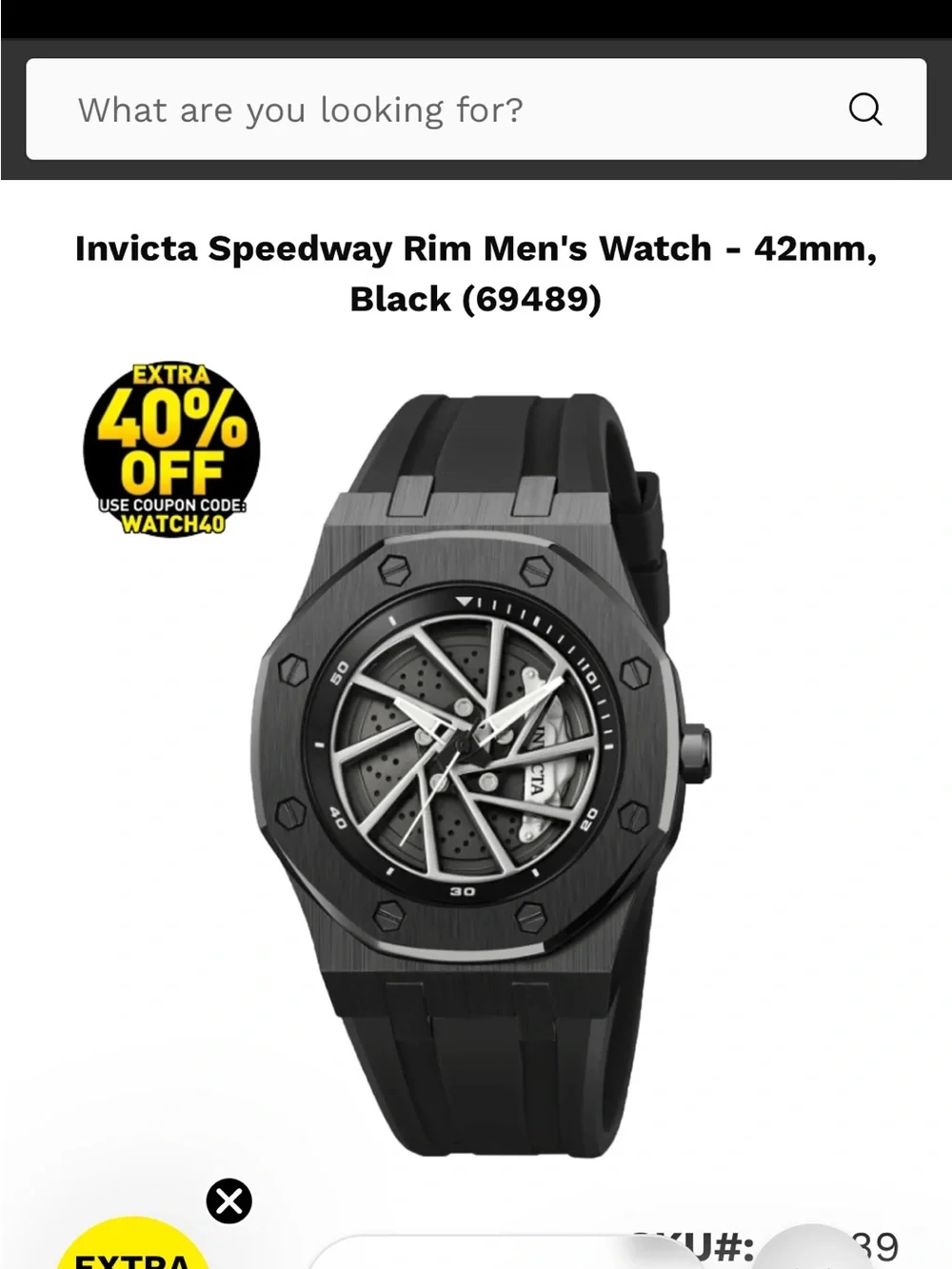 Invicta Black and Silver Skeleton Dial Octagonal Watch